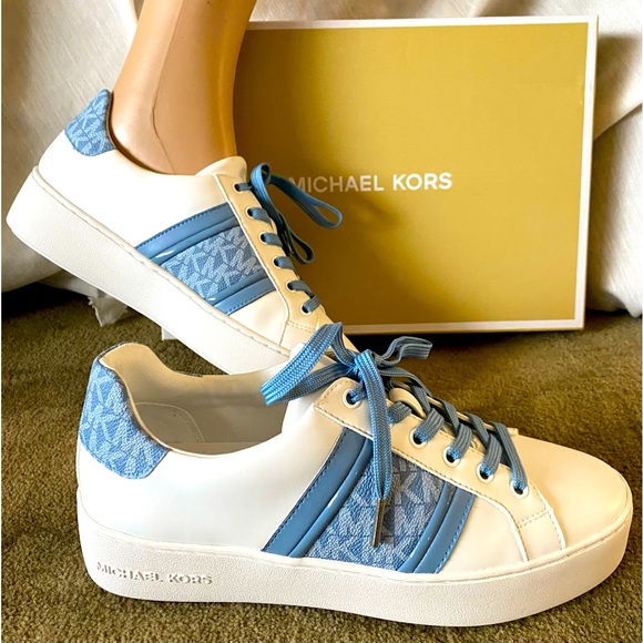 MICHEAL KORS “POPPY STRIPE” LACE-UP SIGNATURE SNEAKERS - Picture 2 of 13